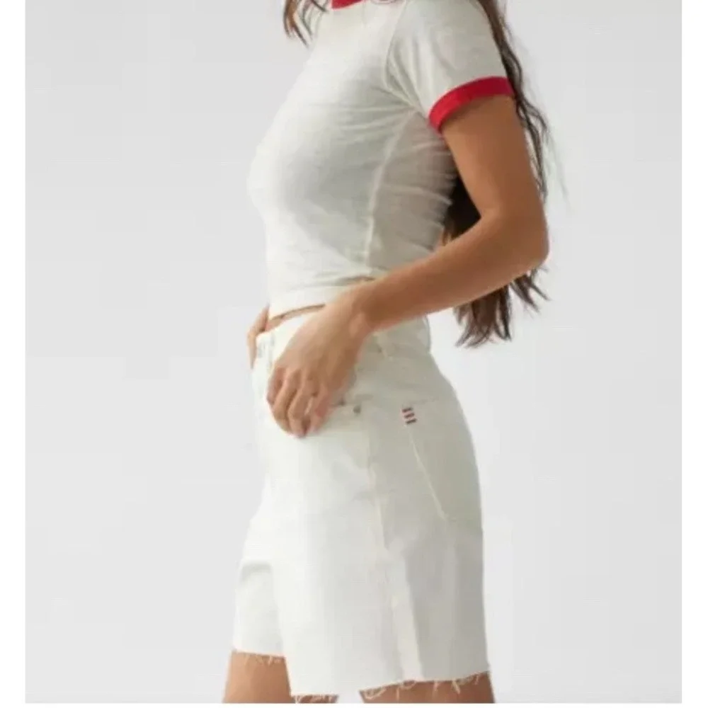 BDG Urban Outfitters 90's Long Inseam Cutoff Denim White Shorts Button Fly SZ 32